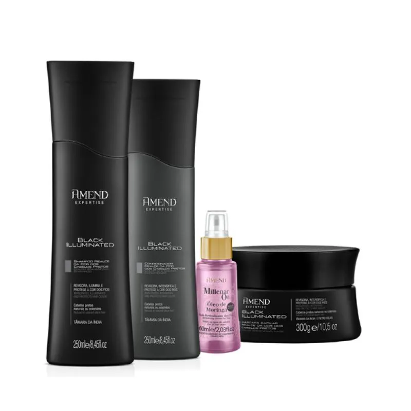 AMEND EXPERTISE BLACK ILLUMINATED SH 250ML + COND 250ML + MASC 300ML + MILLENAR OIL MORINGA 60ML