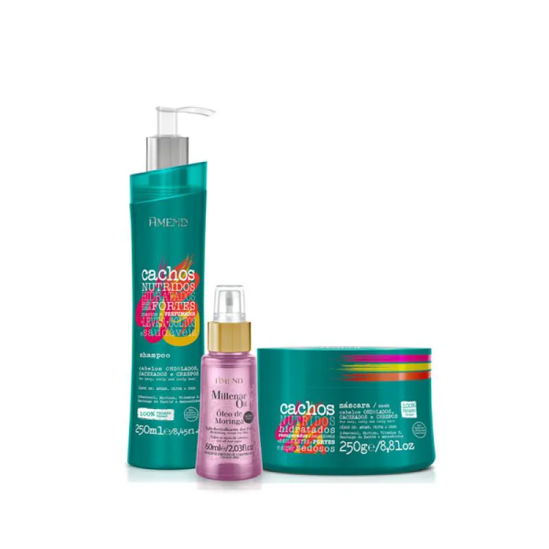 AMEND CACHOS SH 250ML + MASC 250ML + MILLENAR OIL MORINGA 60ML