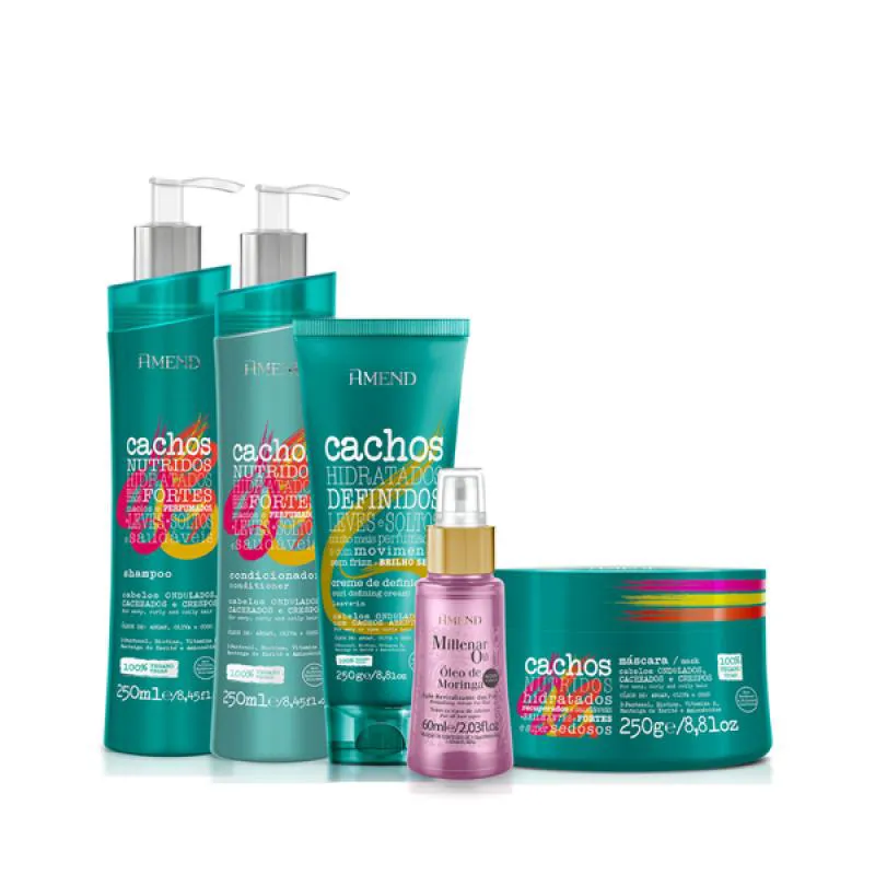 AMEND CACHOS SH 250ML + COND 250ML + MASC 250ML + LEAVE-IN ONDULADO 250ML + MILLENAR OIL MORINGA 60ML