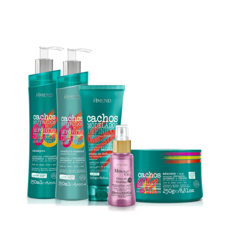 AMEND CACHOS SH 250ML + COND 250ML + MASC 250ML + LEAVE-IN CRESPO 250ML + MILLENAR OIL MORINGA 60ML