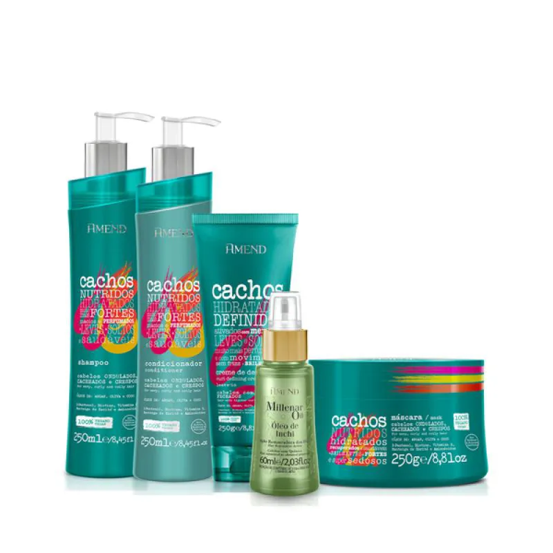 AMEND CACHOS SH 250ML + COND 250ML + MASC 250ML + LEAVE-IN CACHEADO 250ML + MILLENAR OIL INCHI 60ML