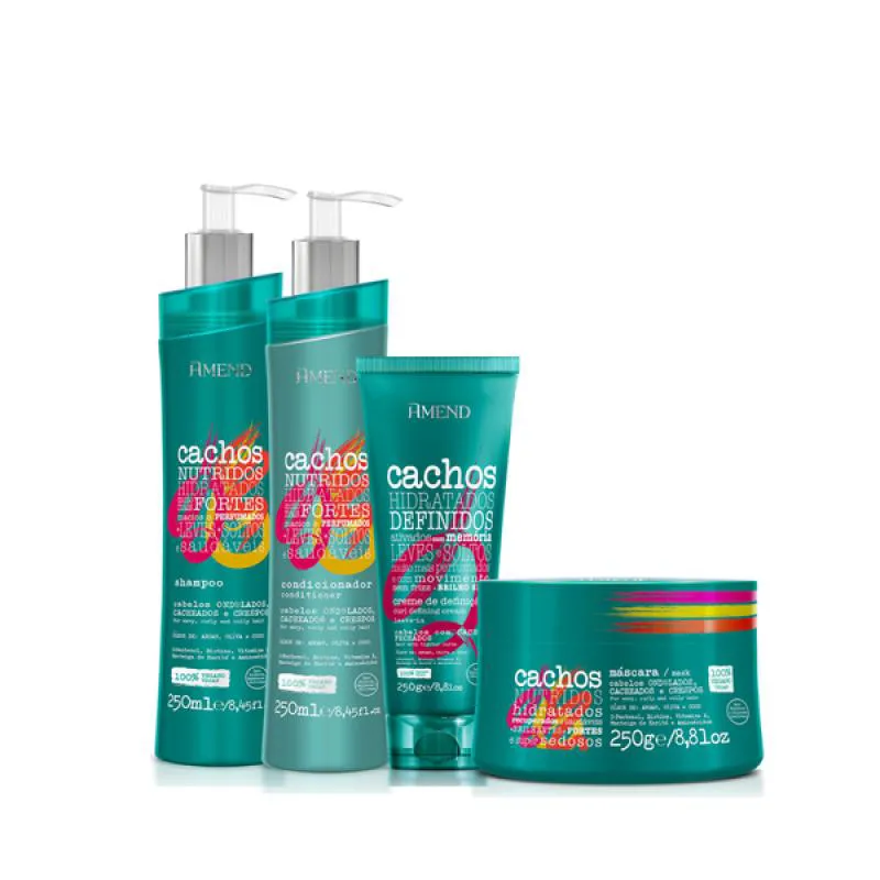 AMEND CACHOS SH 250ML + COND 250ML + MASC 250ML + LEAVE-IN CACHEADO 250ML