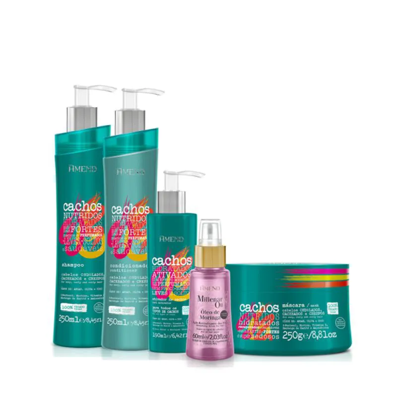 AMEND CACHOS SH 250ML + COND 250ML + MASC 250ML + ATIVADOR CACHOS 190ML + MILLENAR OIL MORINGA 60ML