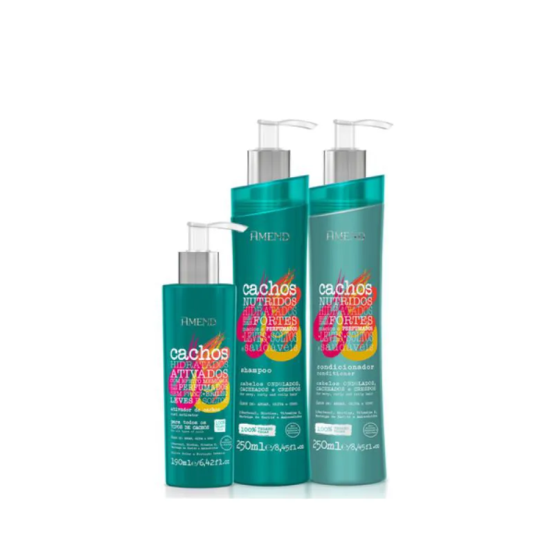 AMEND CACHOS SH 250ML + COND 250ML + ATIVADOR DE CACHOS 190ML
