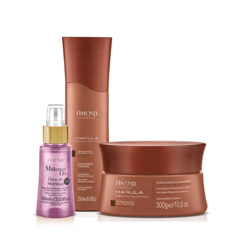 AMEND  MARULA FABULOUS SHAMPOO 250ML + MáSCARA 300ML + ÓLEO MORINGA 60ML