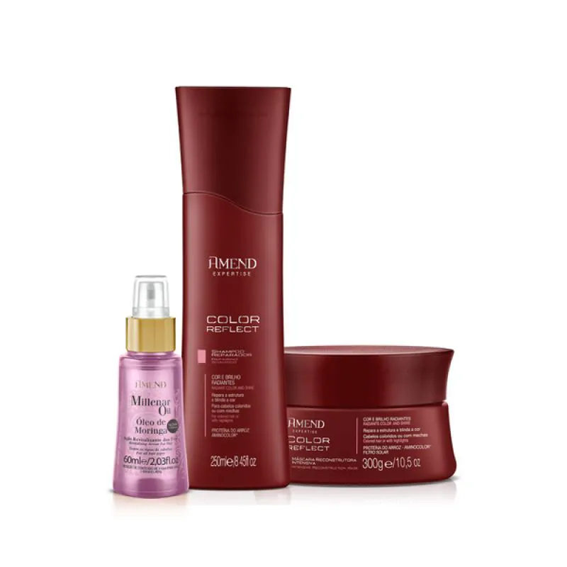AMEND  COLOR REFLECT SHAMPOO 250ML + MáSCARA 300ML + ÓLEO MORINGA 60ML