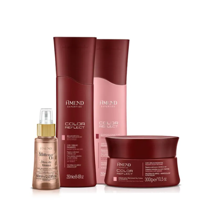 AMEND  COLOR REFLECT SHAMPOO 250ML + CONDICIONADOR 250ML + MáSCARA 300ML + ÓLEO MONóI 60ML