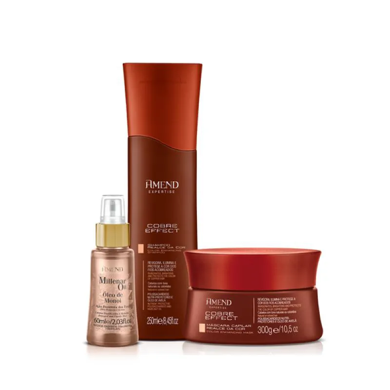 AMEND  COBRE EFFECT SHAMPOO 250ML + MáSCARA MATIZADORA 300ML + ÓLEO MONóI 60ML