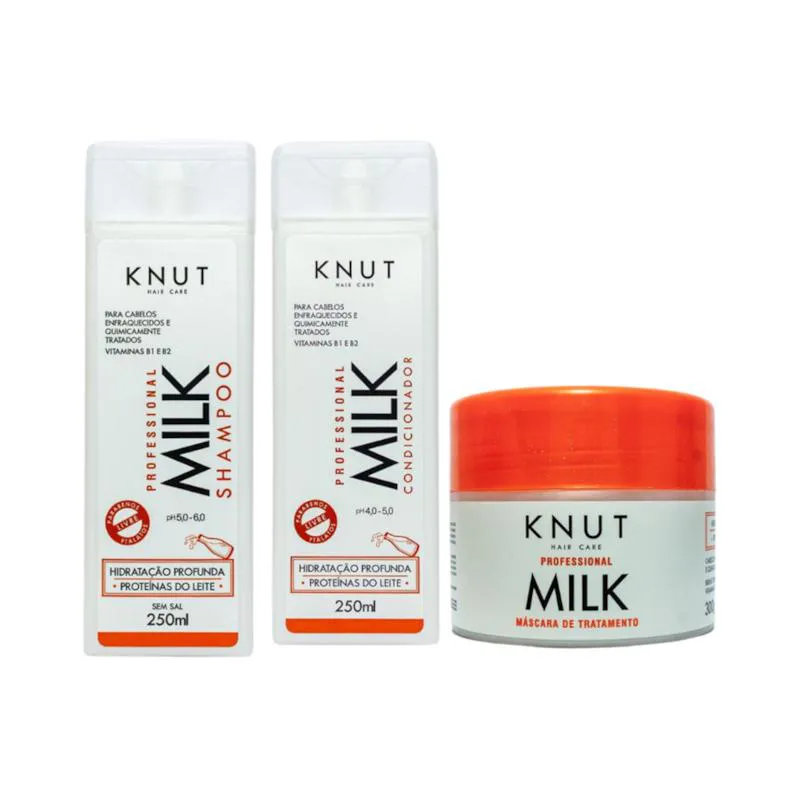 KNUT KIT MILK SHAMPOO E CONDICIONADOR 250ML + MáSCARA 300G