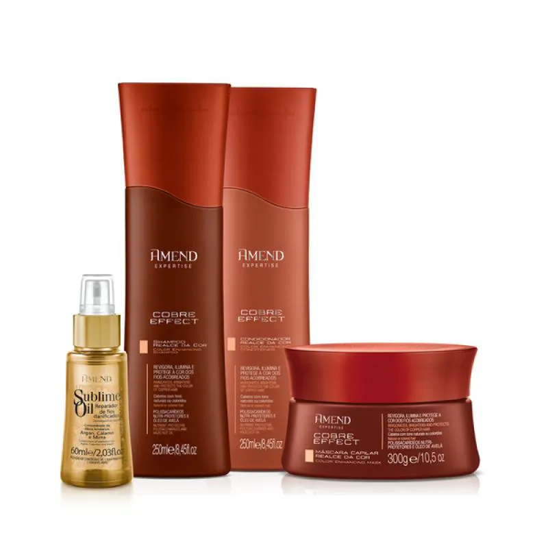 AMEND  COBRE EFFECT SHAMPOO 250ML + CONDICIONADOR 250ML + MáSCARA MATIZADORA 300ML+ ÓLEO SUBLIME 60ML