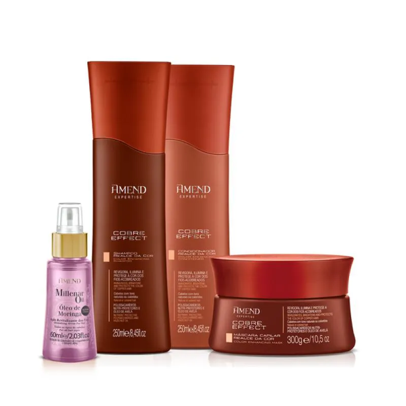 AMEND  COBRE EFFECT SHAMPOO 250ML + CONDICIONADOR 250ML + MáSCARA MATIZADORA 300ML + ÓLEO MORINGA 60ML