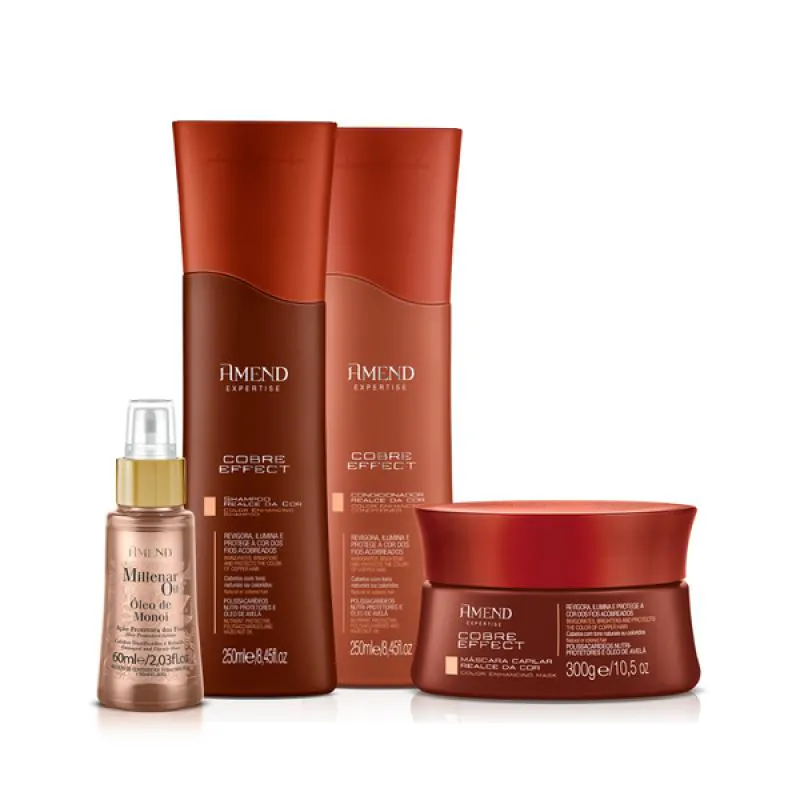 AMEND  COBRE EFFECT SHAMPOO 250ML + CONDICIONADOR 250ML + MáSCARA MATIZADORA 300ML + ÓLEO MONóI 60ML