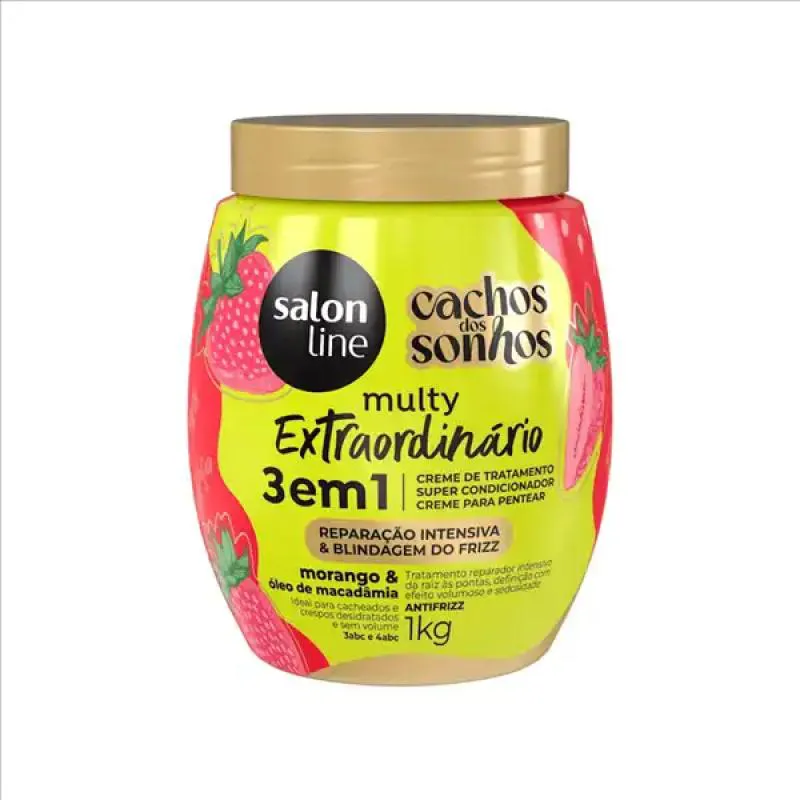 MáSCARA MULTY CACHOS DOS SONHOS MORANGO 3EM1 SALON LINE 1KG