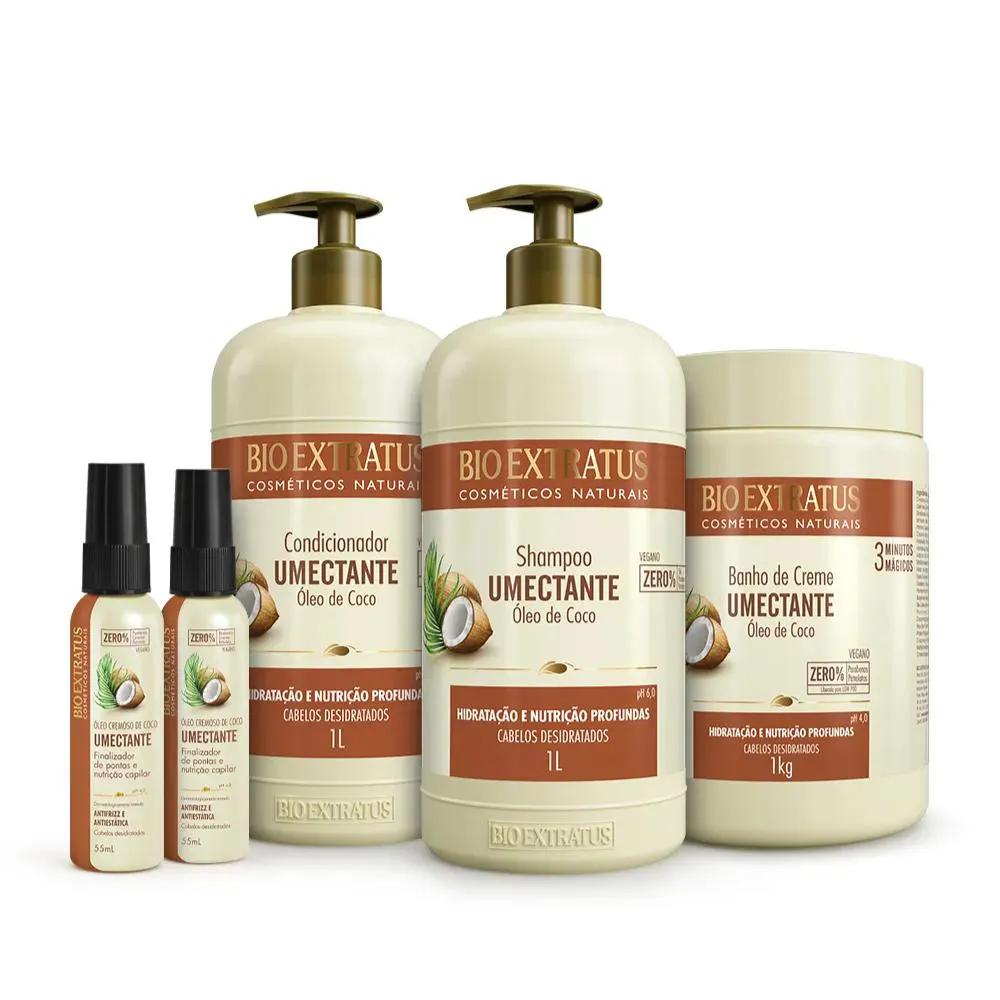 KIT BIO EXTRATUS UMECTANTE SHAMPOO, CONDICIONADOR, BANHO DE CREME E ÓLEO CREMOSO (1L/KG)