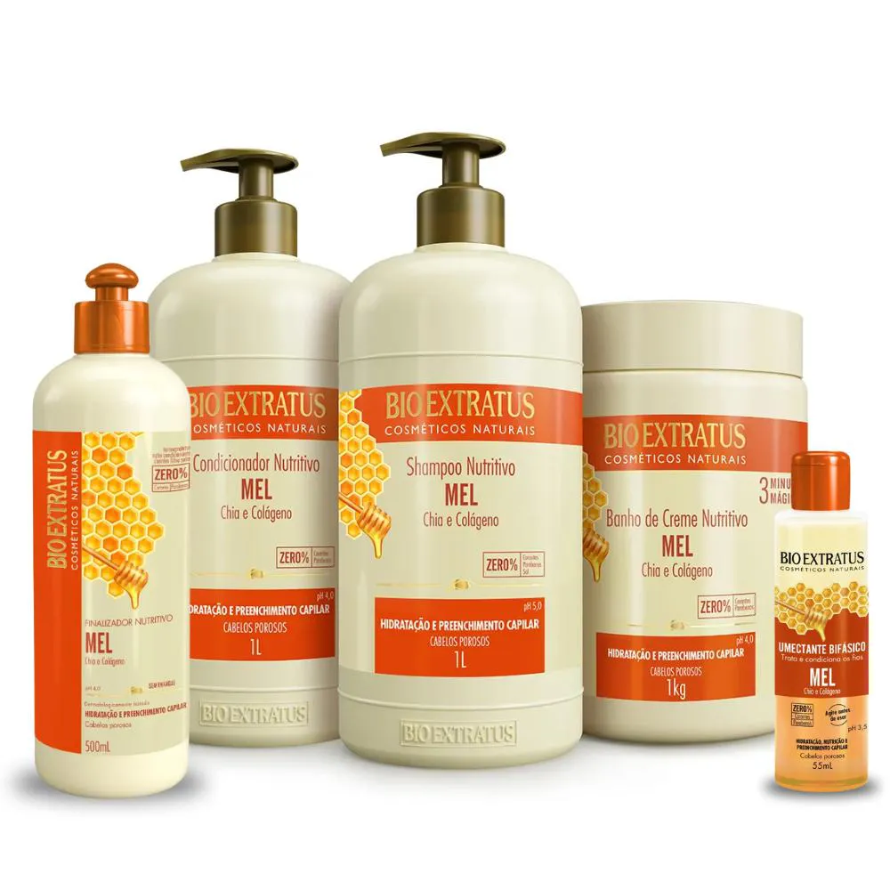 KIT BIO EXTRATUS MEL SHAMPOO CONDICIONADOR MáSCARA 1L FINALIZADOR 500 UMECTANTE