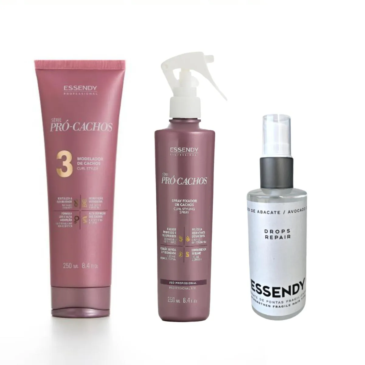 KIT ESSENDY PRÓ CACHOS FINALIZAÇÃO ÓLEO + MODELADOR + SPRAY