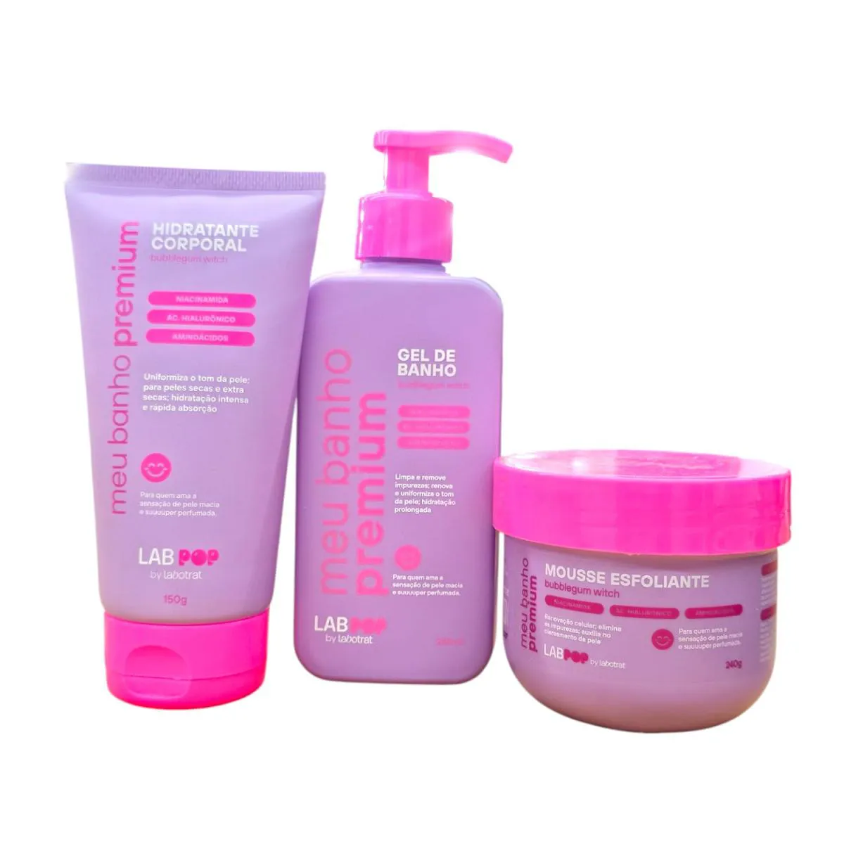 KIT LABOTRAT LABPOP BUBBLEGUM WITCH MEU BANHO PREMIUM - GEL DE BANHO + ESFOLIANTE + HIDRATANTE