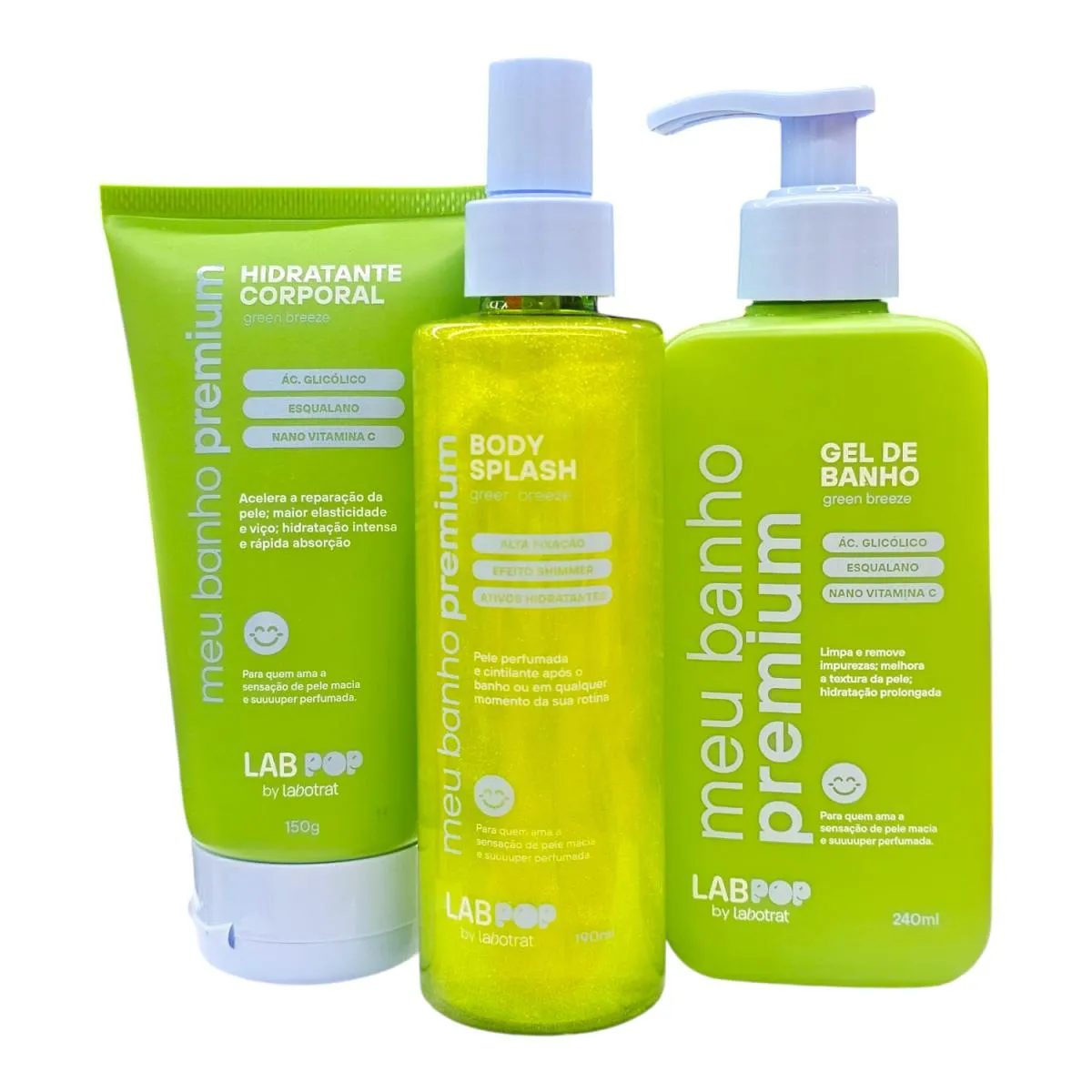 KIT LABOTRAT LABPOP MEU BANHO PREMIUM GREEN BREEZE - GEL DE BANHO + HIDRATANTE + BODY SPLASH