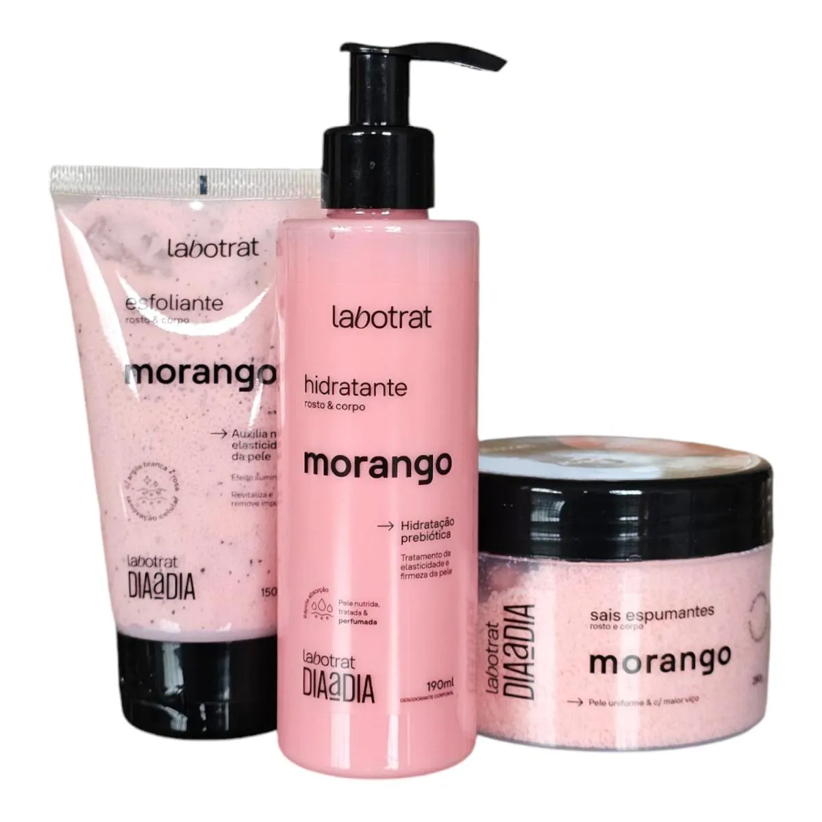 KIT LABOTRAT DIA A DIA MORANGO - HIDRATANTE 190ML + ESFOLIANTE 150G + SAIS DE ESPUMA 280G