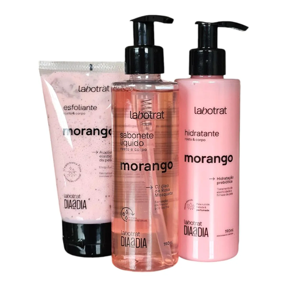 KIT LABOTRAT DIA A DIA MORANGO - HIDRATANTE 190ML + SABONETE LíQUIDO 190ML + ESFOLIANTE 150G