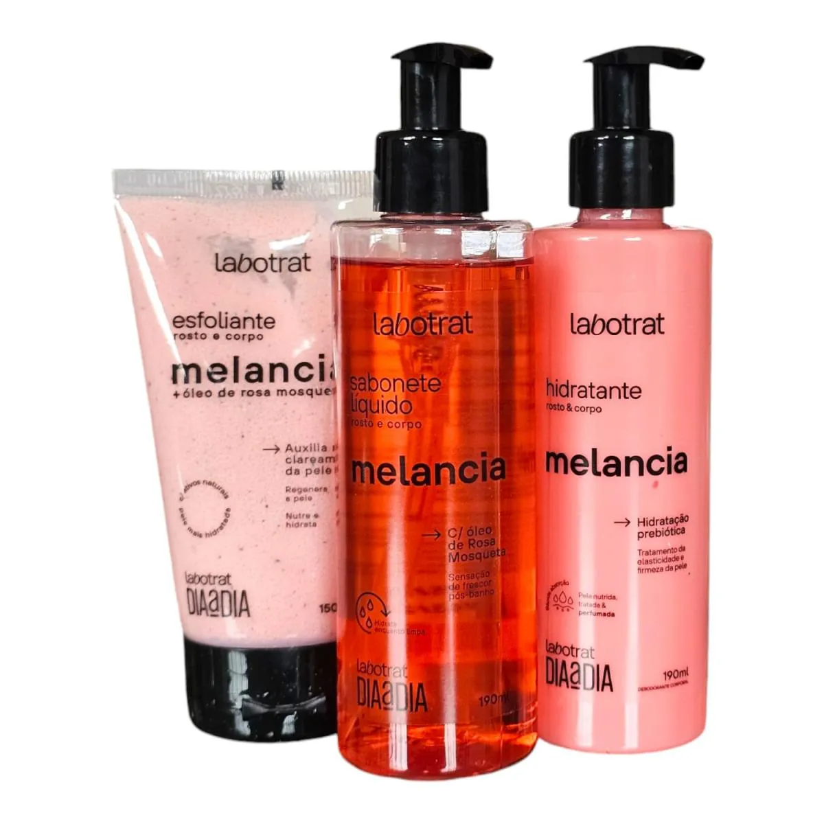 KIT LABOTRAT DIA A DIA MELANCIA - HIDRATANTE 190ML + SABONETE LíQUIDO 190ML + ESFOLIANTE 150G
