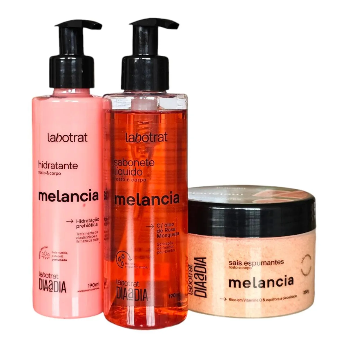 KIT LABOTRAT DIA A DIA MELANCIA - HIDRATANTE 190ML + SABONETE LíQUIDO 190ML + SAIS ESPUMANTES 280G