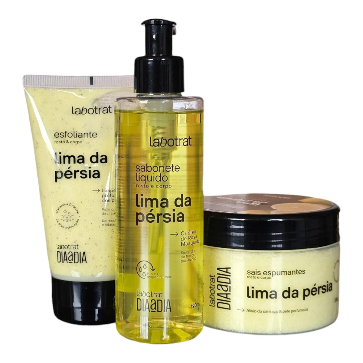 KIT LABOTRAT DIA A DIA LIMA DA PéRSIA - SABONETE LíQUIDO 190ML + ESFOLIANTE 150G + SAIS ESPUMANTES 280G