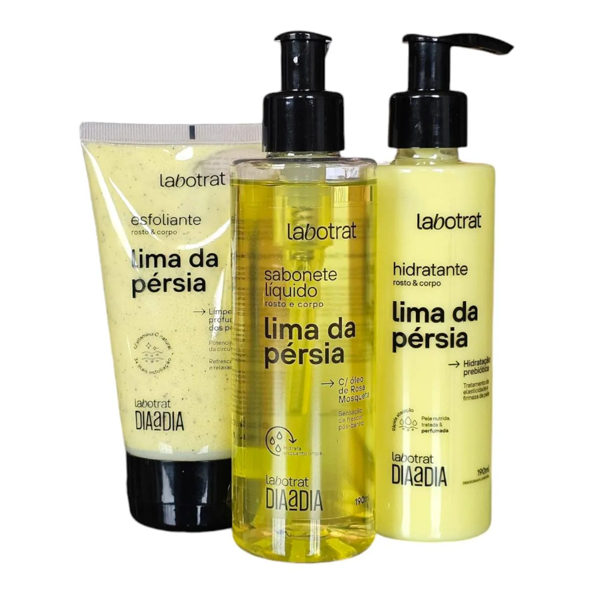 KIT LABOTRAT DIA A DIA LIMA DA PéRSIA - HIDRATANTE 190ML + SABONETE LíQUIDO 190ML + ESFOLIANTE 150G