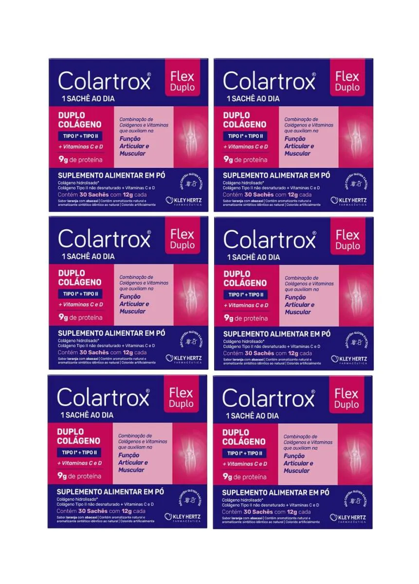 KIT 6 COLARTROX COLáGENO FLEX DUPLO 30 SACHêS - KLEY HERTZ