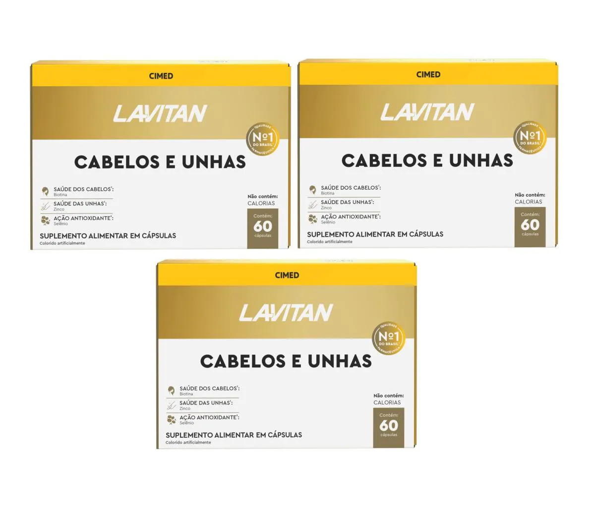 KIT 3 LAVITAN VITAMINA CABELOS E UNHAS 60 CáPSULAS - CIMED