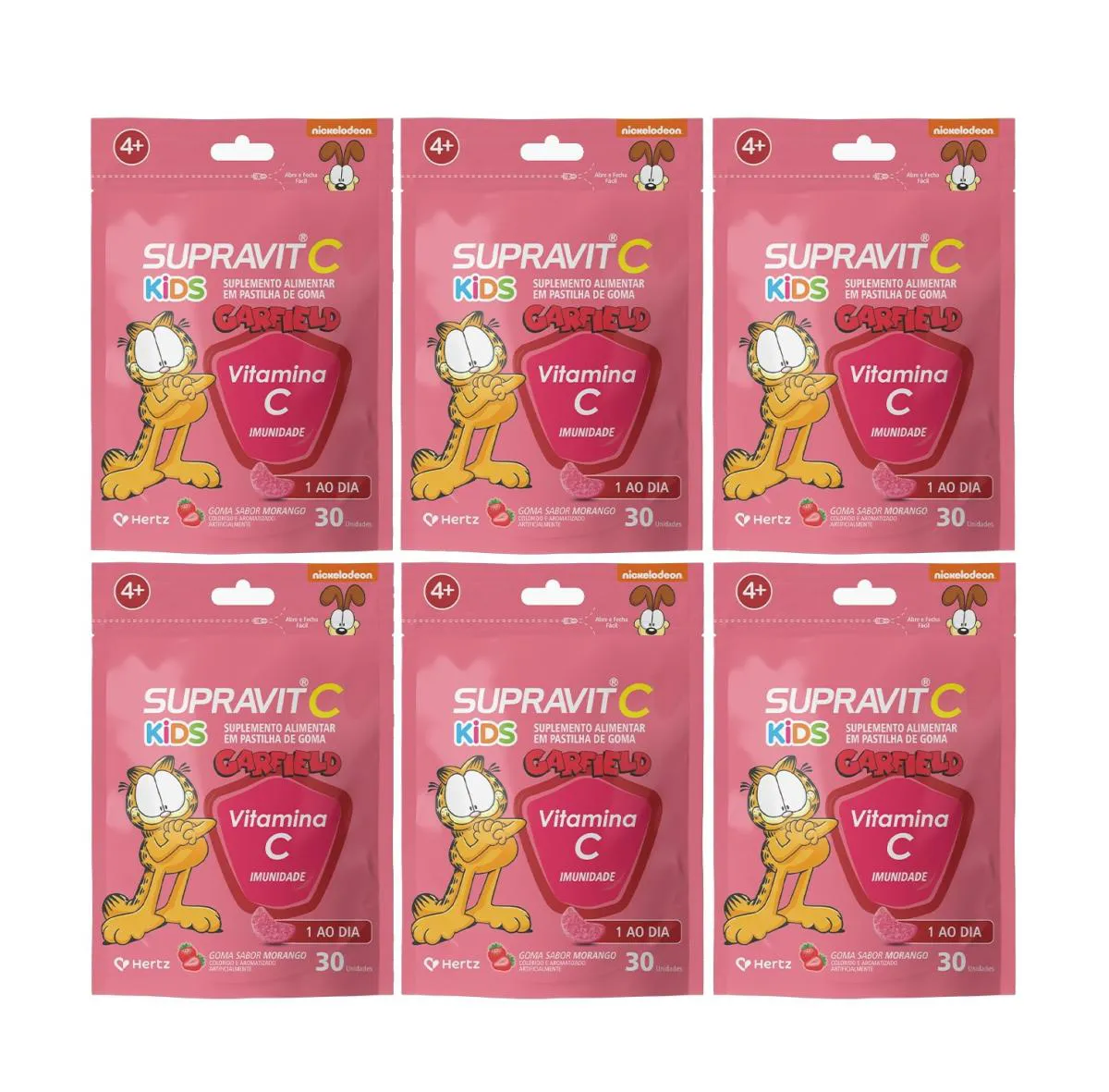 KIT 6 SUPRAVIT C KIDS SABOR MORANGO 30 GOMAS - KLEY HERTZ