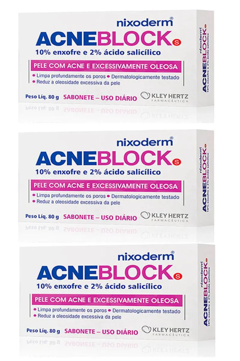 KIT 3 SABONETE ACNEBLOCK PELE EXC. OLEOSA 80G - KLEY HERTZ