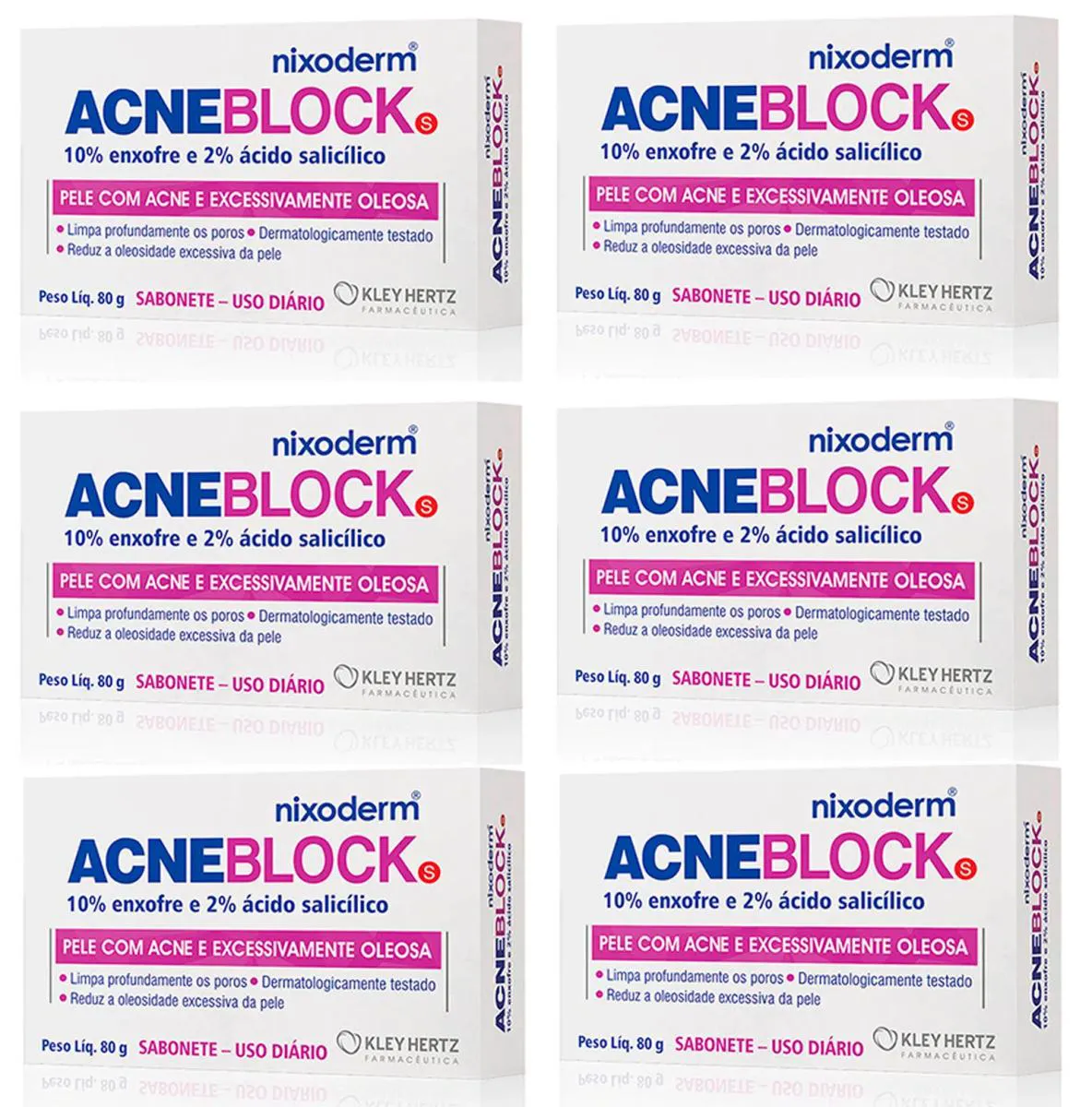 KIT 6 SABONETE ACNEBLOCK PELE EXC. OLEOSA 80G - KLEY HERTZ