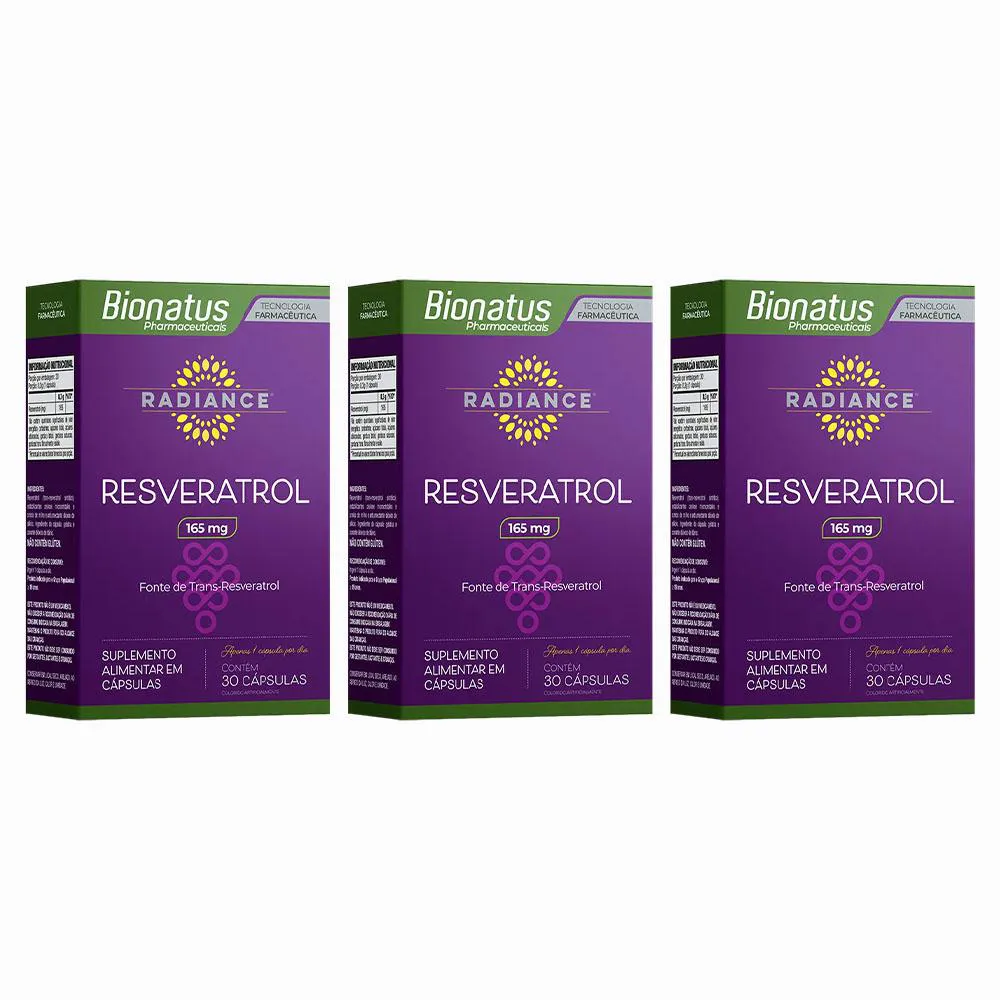 KIT 3 SUPLEMENTO RESVERATROL RADIANCE 30CPS - BIONATUS