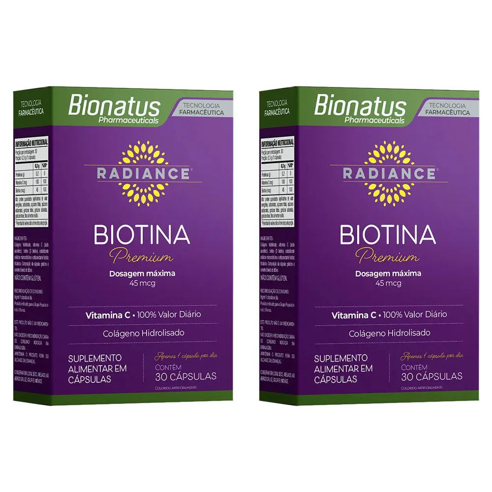 KIT 2 BIOTINA PREMIUM RADIANCE DOSE MáXIMA 30CPS - BIONATUS