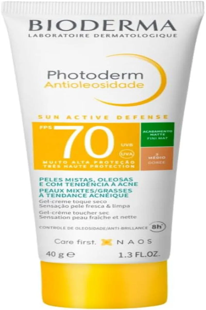 PROTETOR SOLAR FACIAL COM COR BIODERMA PHOTODERM ANTIOLEOSIDADE FPS 70 - COR 3 - MéDIO
