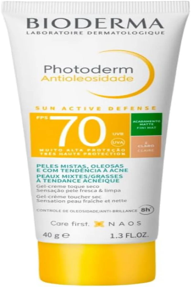 PROTETOR SOLAR FACIAL COM COR BIODERMA PHOTODERM ANTIOLEOSIDADE FPS 70 - COR 2 - CLARO