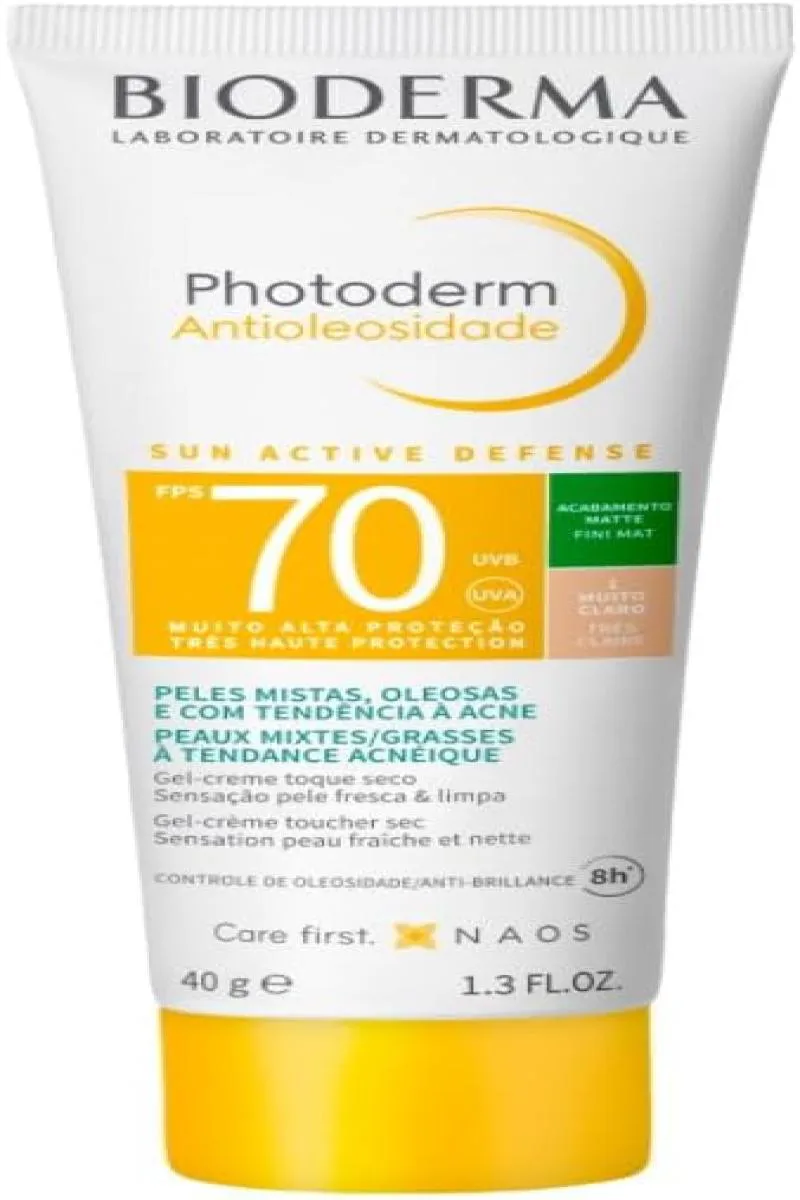 PROTETOR SOLAR FACIAL COM COR BIODERMA PHOTODERM ANTIOLEOSIDADE FPS 70 - COR 1 - MUITO CLARO