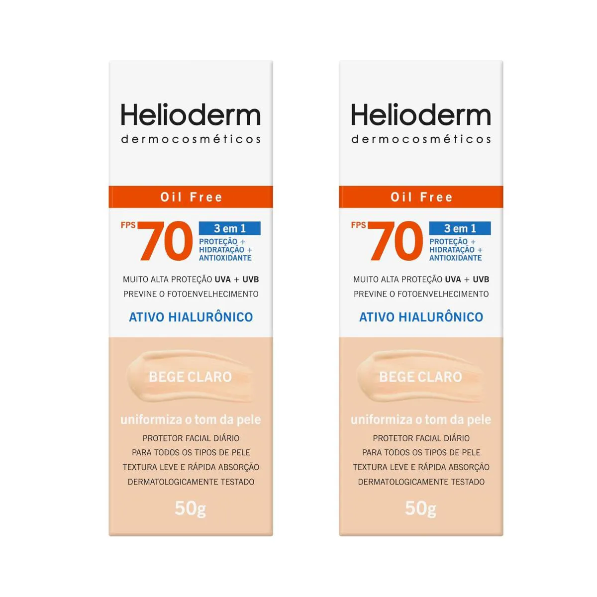 KIT 2UN PROTETOR FACIAL FPS 70 BEGE CLARO 50G HELIODERM - KLEY HERTZ