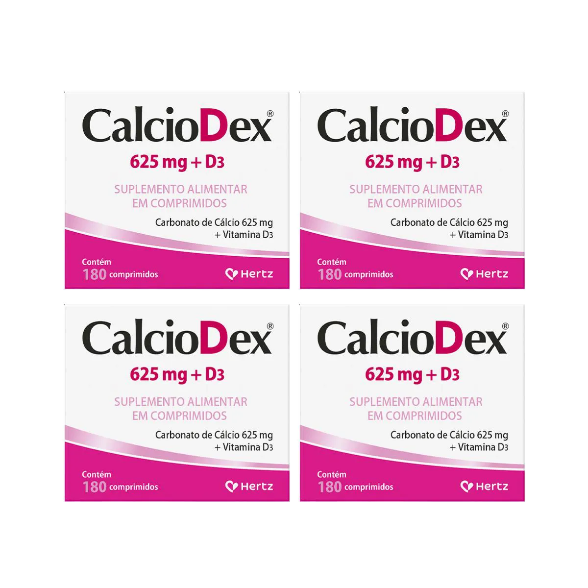 KIT 4UN CALCIODEX CáLCIO + D3 180 COMPRIMIDOS 625MG - KLEY HERTZ