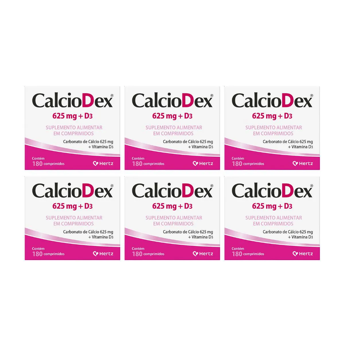 KIT 6UN CALCIODEX CáLCIO + D3 180 COMPRIMIDOS 625MG - KLEY HERTZ