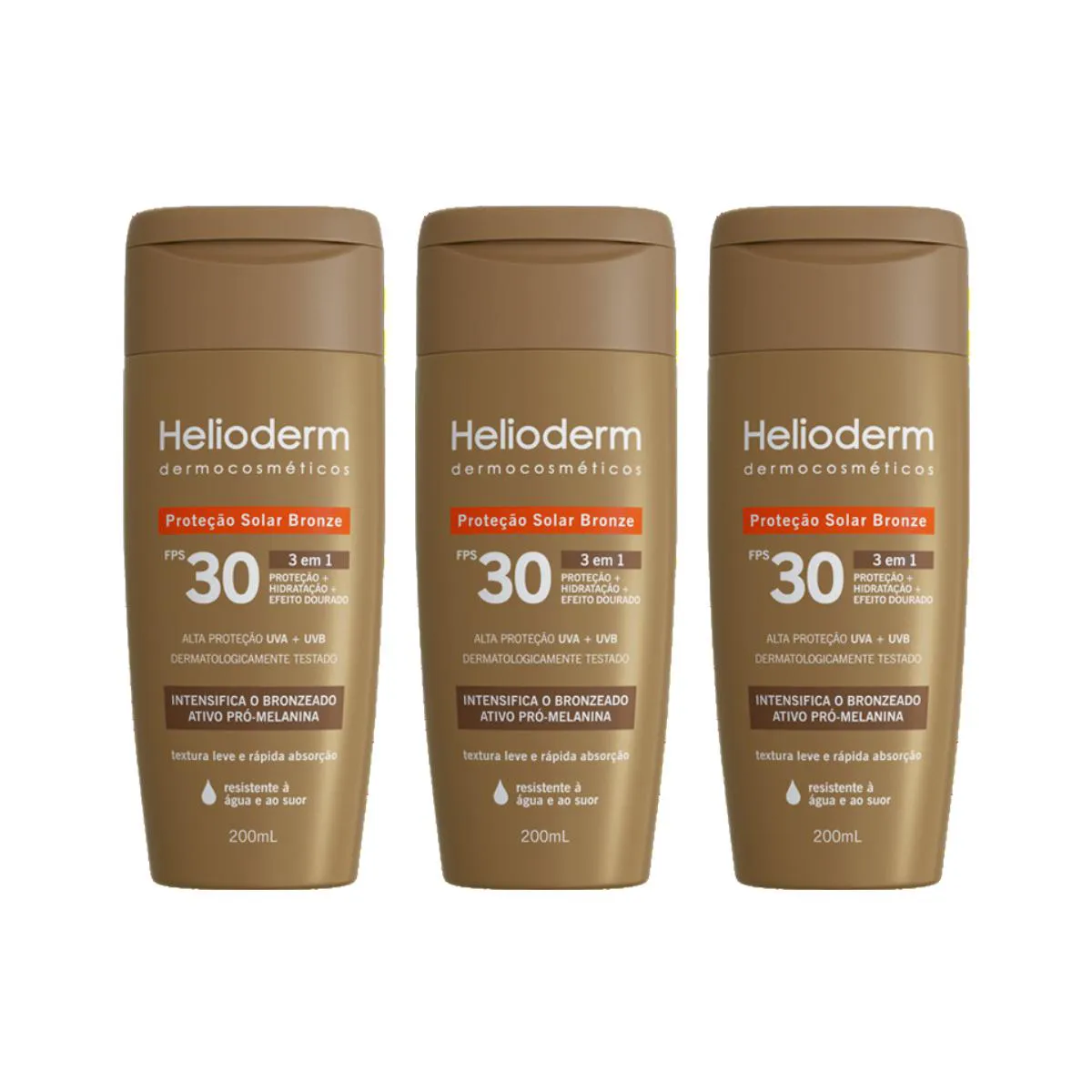 KIT 3UN PROTETOR SOLAR BRONZE HELIODERM 3 EM 1 FPS 30 - 200ML - KLEY HERTZ