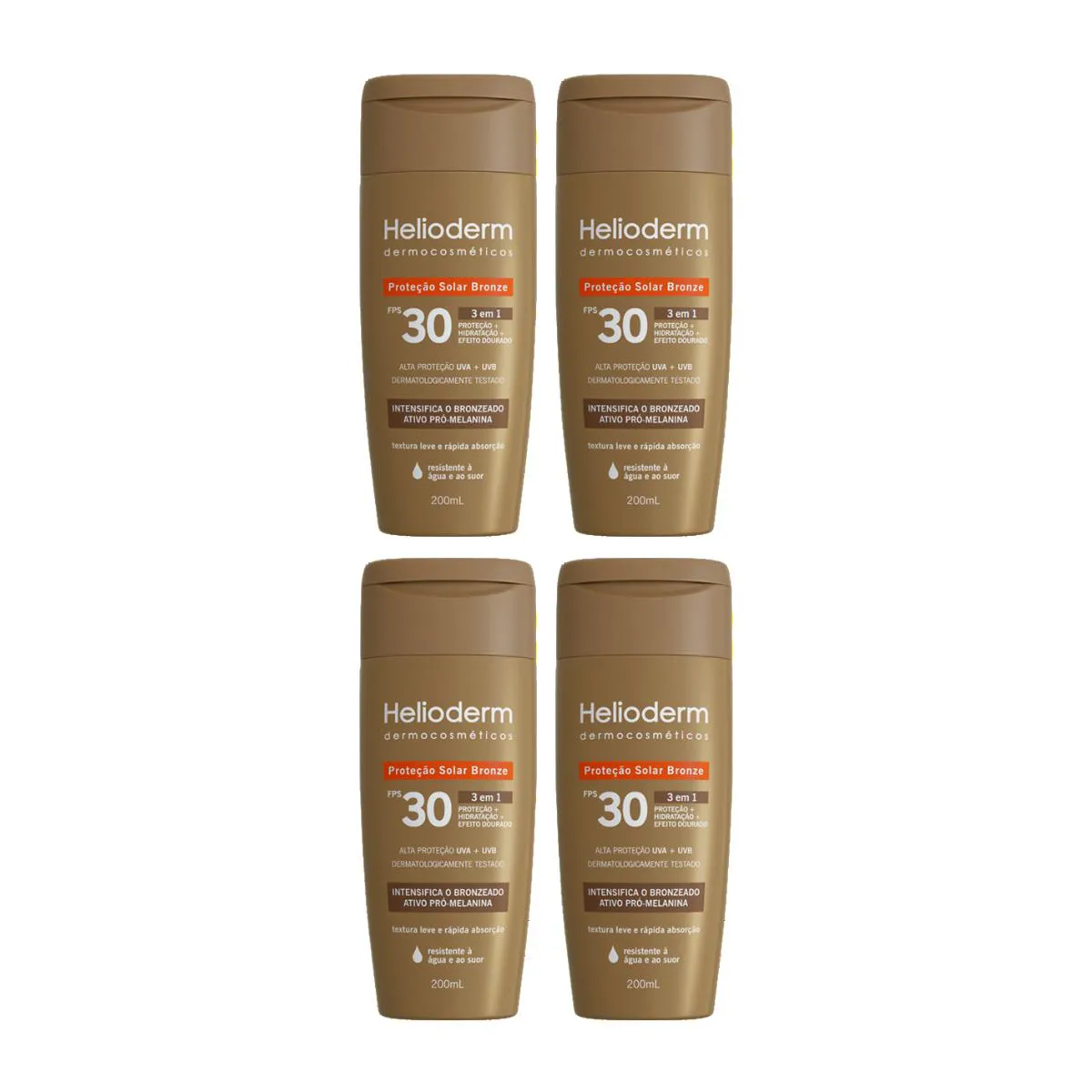 KIT 4UN PROTETOR SOLAR BRONZE HELIODERM 3 EM 1 FPS 30 - 200ML - KLEY HERTZ