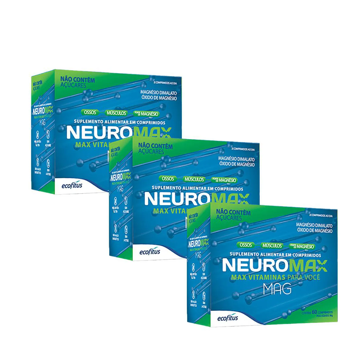 KIT 3UN NEUROMAX MAG COM 60 COMPRIMIDOS - ECOFITUS