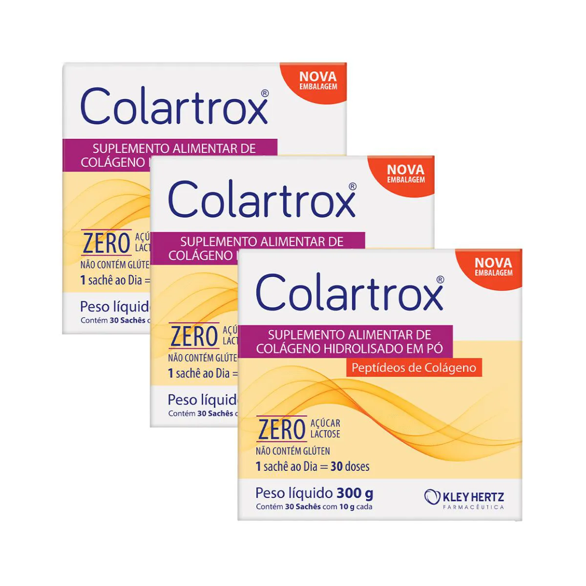 KIT 3UN COLARTROX COLáGENO COM 30 SACHêS COM 10G - KLEY HERTZ
