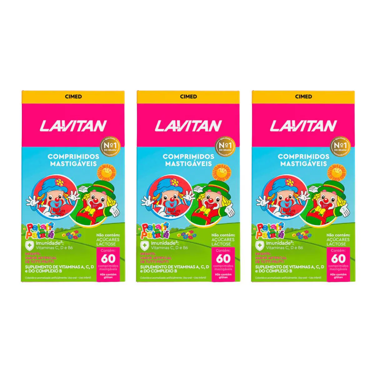 KIT 3UN LAVITAN KIDS COM 60 COMPRIMIDOS SABOR TUTTI-FRUTTI - CIMED