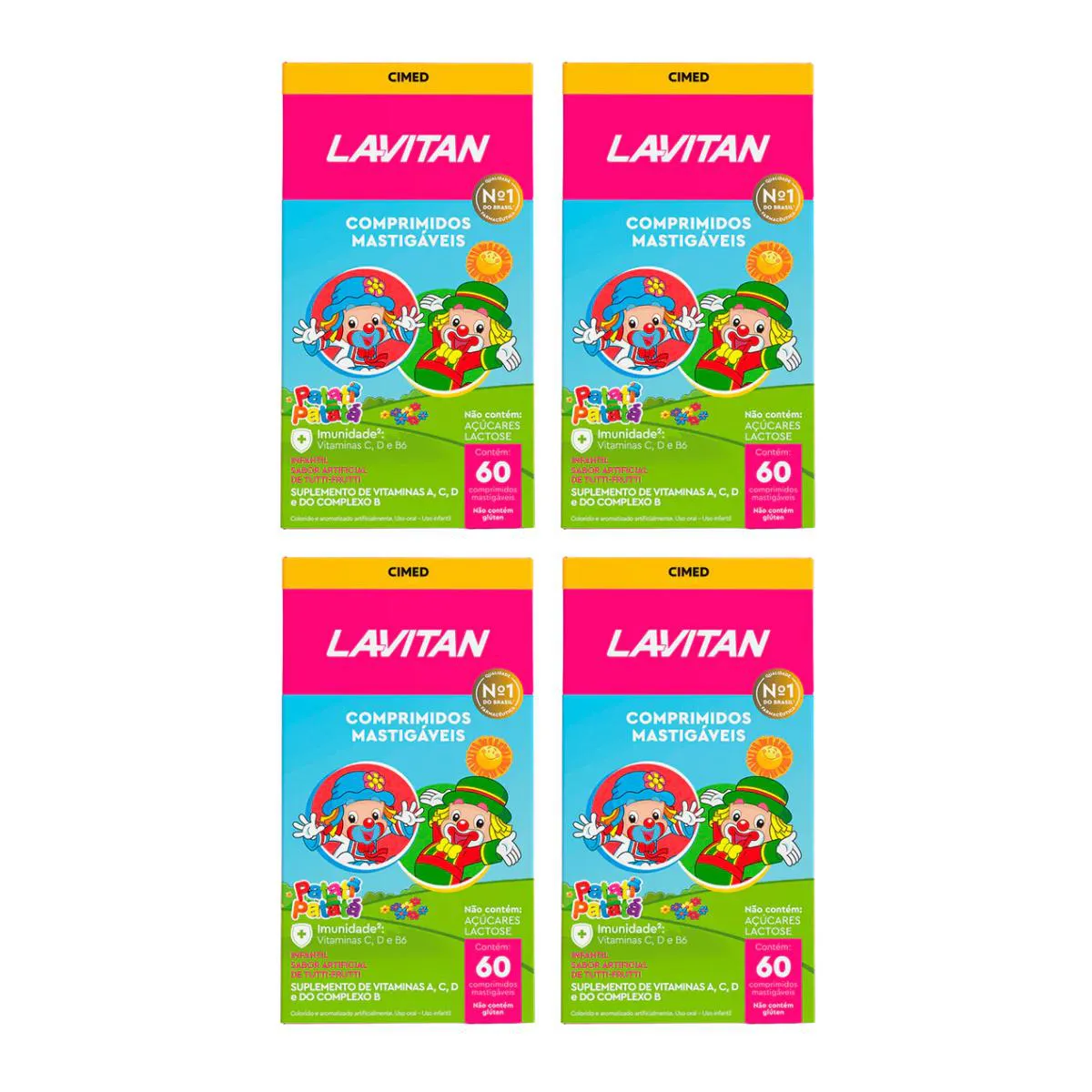 KIT 4UN LAVITAN KIDS COM 60 COMPRIMIDOS SABOR TUTTI-FRUTTI - CIMED