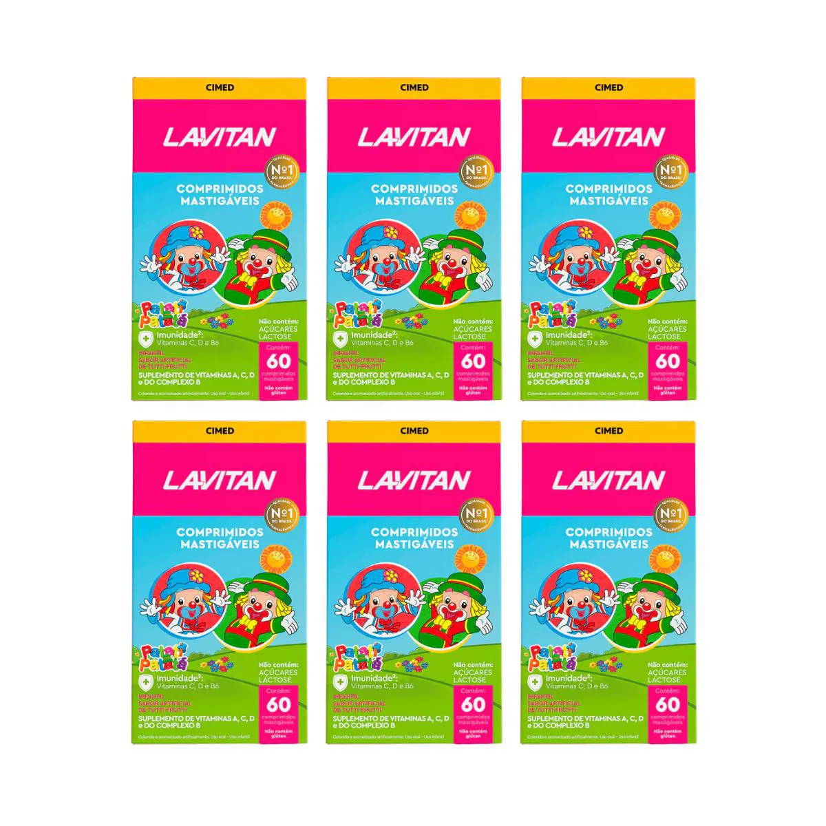 KIT 6UN LAVITAN KIDS COM 60 COMPRIMIDOS SABOR TUTTI-FRUTTI - CIMED