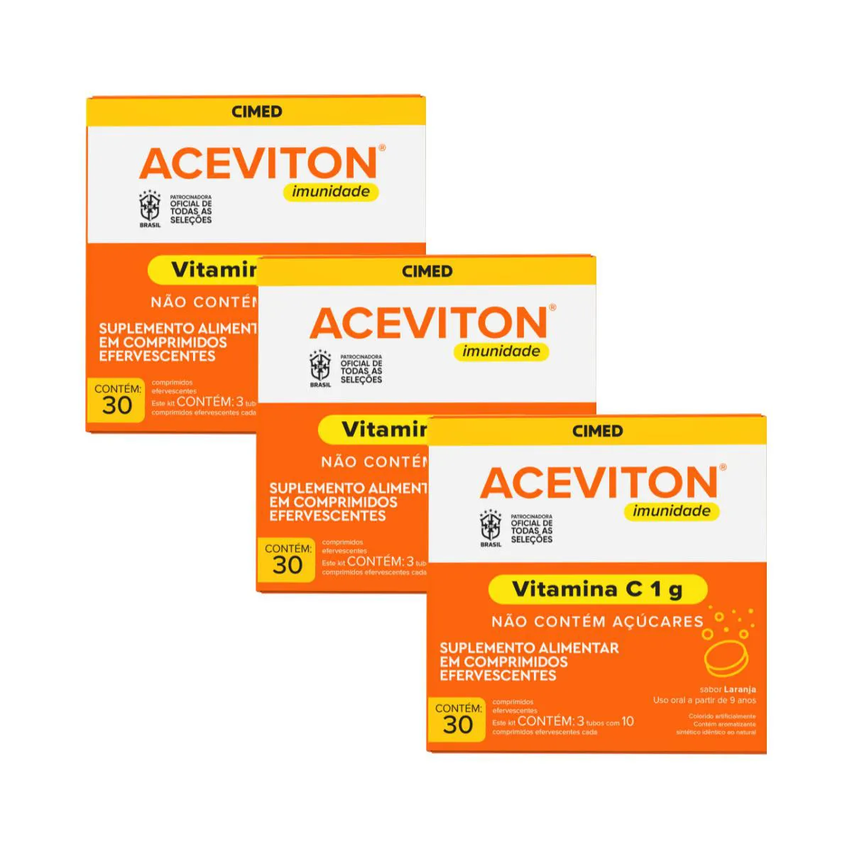 KIT 3UN VITAMINA C EFERVESCENTE 1G COM 30 COMPRIMIDOS - FARMAXON