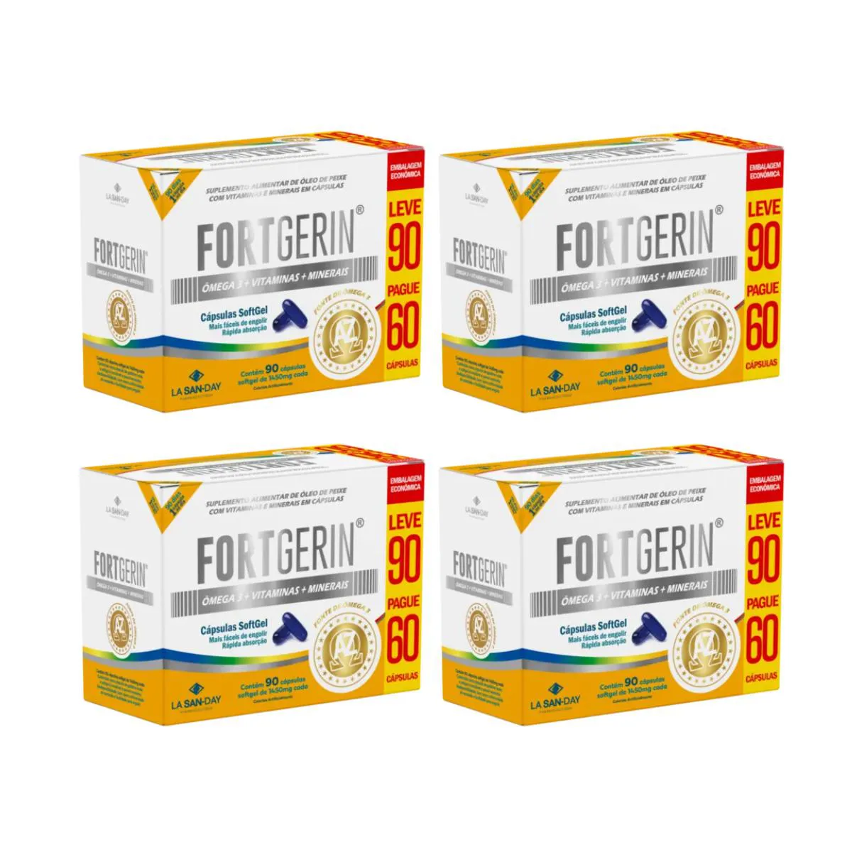 KIT 4UN FORTGERIN AZ + ÔMEGA 3 - 90 CáPSULAS - LA SAN DAY